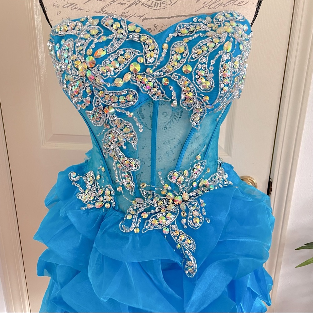 SALE 🎉❤️🤩CINDERELLA Blue Sequin Sweetheart Corset Gown Dress